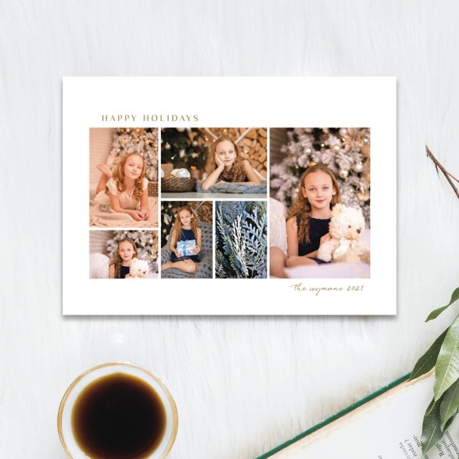 simple gold 6 photo collage holiday card (Creator Uploaded)