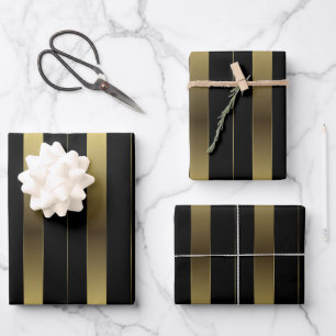Simple Gold And Black Geometric Stripes Wrapping Paper Sheet