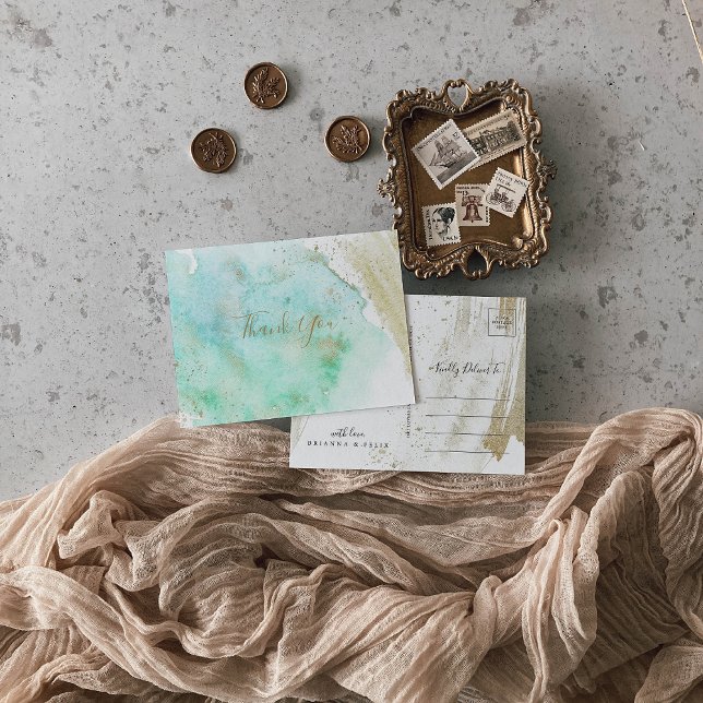 Simple Gold and Green Minimalist Thank You Postcard (Creator Uploaded)