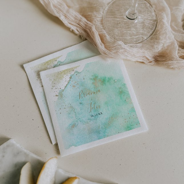 Simple Gold and Green Minimalist Wedding Napkin (Creator Uploaded)