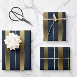 Simple Gold And Navy Blue Geometric Stripes Wrapping Paper Sheet
