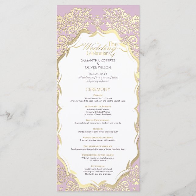 Simple Gold and Pink Classic Wedding Program Programme (Front)