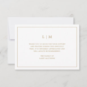 Simple Gold and White Monogram Funeral Sympathy Thank You Card
