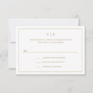 Simple Gold and White Monogram Wedding RSVP Card