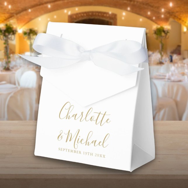 Simple Gold And White Script Wedding  Favour Box (Simple Gold And White Script Wedding Favor Box)