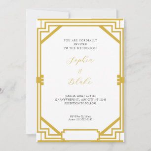 Simple Gold and White Vintage Art Deco Wedding Invitation
