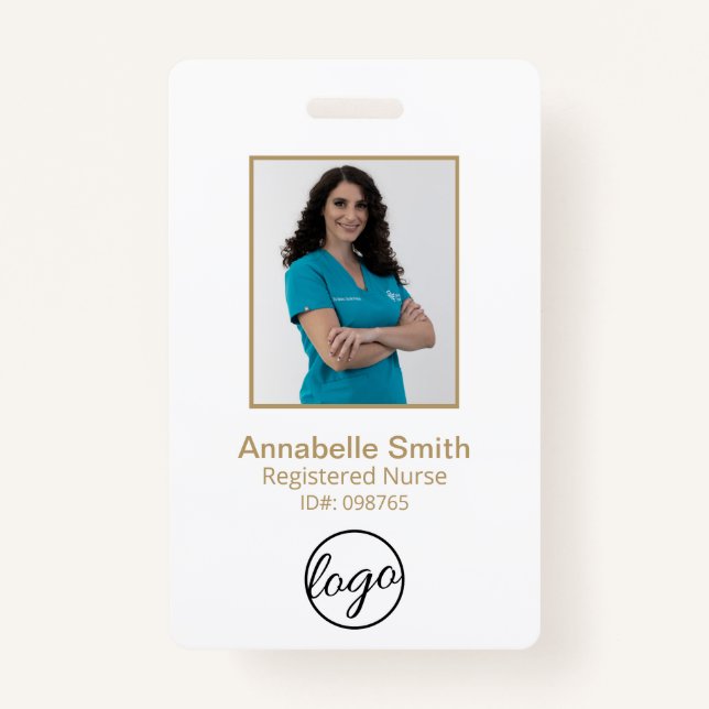 Simple Gold Bar Code Photo Employee ID Badge (Front)