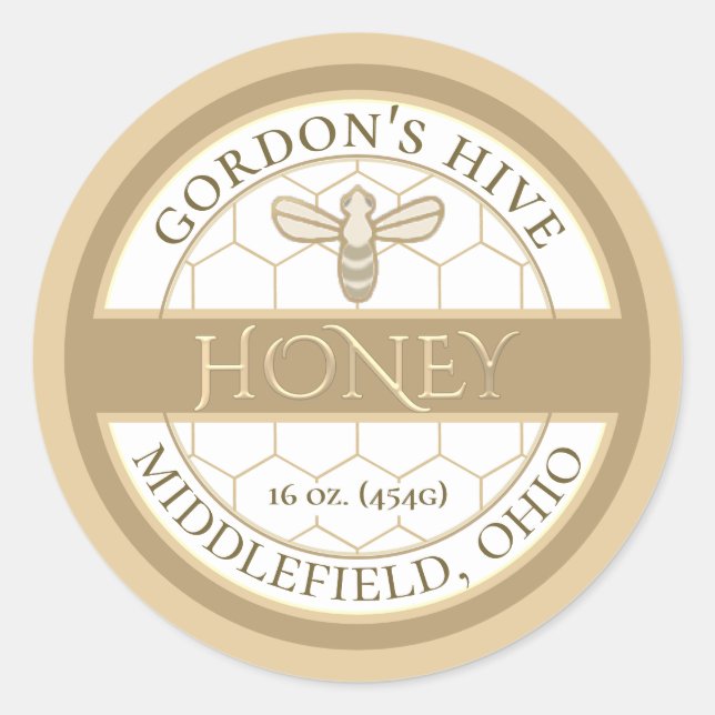 Simple Gold Bee and Honeycomb Honey Label (Front)