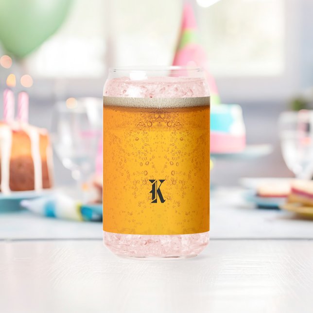 Simple Gold Beer Monogram Christmas party Can Glass (Insitu (Birthday))