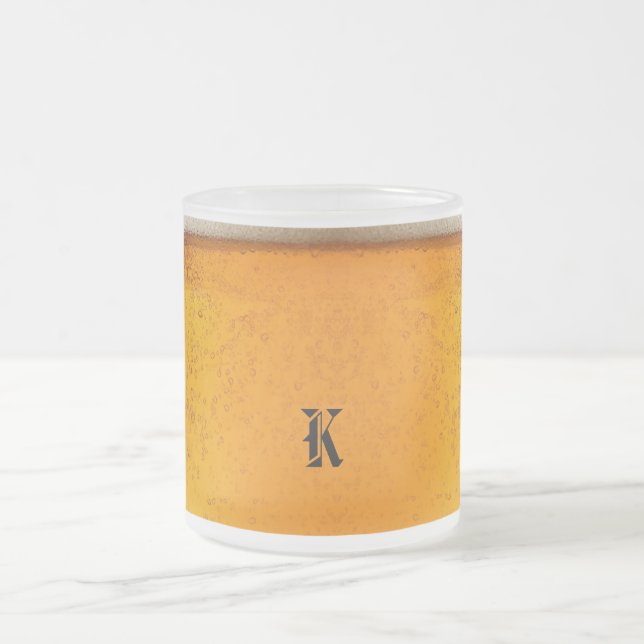 Simple Gold Beer Monogram Christmas party Frosted Glass Coffee Mug (Center)