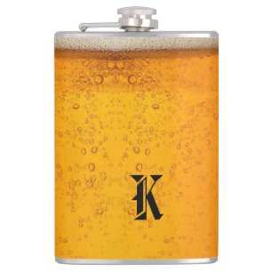 Simple Gold Beer Monogram Christmas party Hip Flask