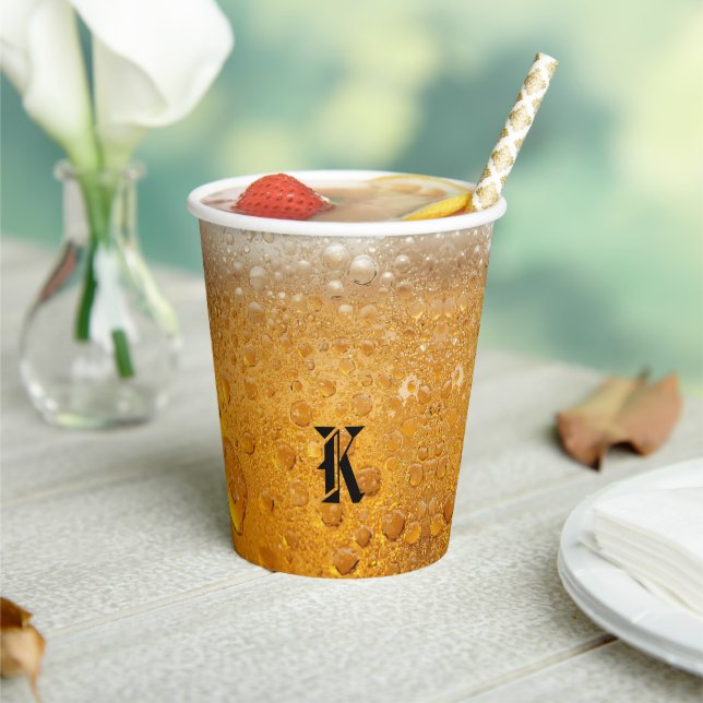 Simple Gold Beer Monogram Christmas party Paper Cups (Insitu)