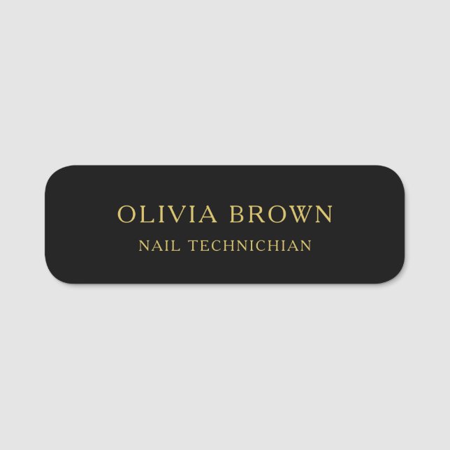 Simple Gold Black Employee Staff Name Tag (Front)