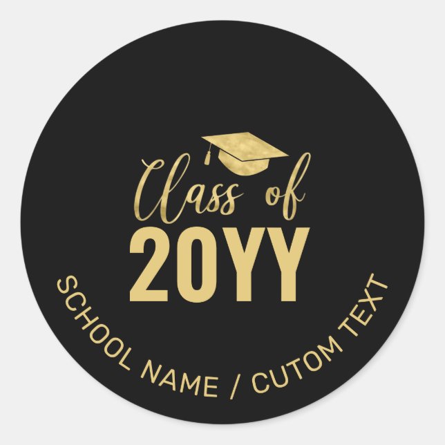 Simple Gold & Black Graduation Party Favour Classic Round Sticker (Front)
