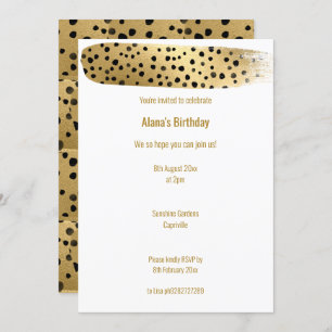 SIMPLE GOLD BLACK LEOPARD ANIMAL WHITE BIRTHDAY INVITATION