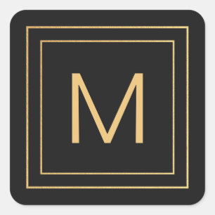 Simple Gold Black Monogram Square Sticker