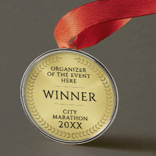 Simple Gold Black Recognition Gala  Award Medal Metal Tree Decoration