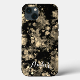 Simple Gold Black Watercolor Splash Personalised iPhone 13 Case