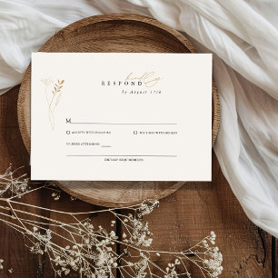 Simple Gold Boho Floral Wedding RSVP Card
