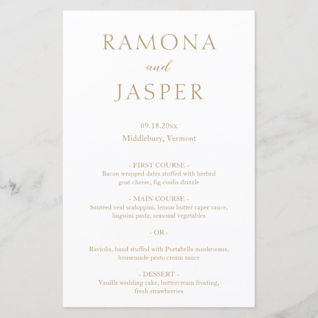 Simple Gold Bold Modern Wedding Menu (Front)