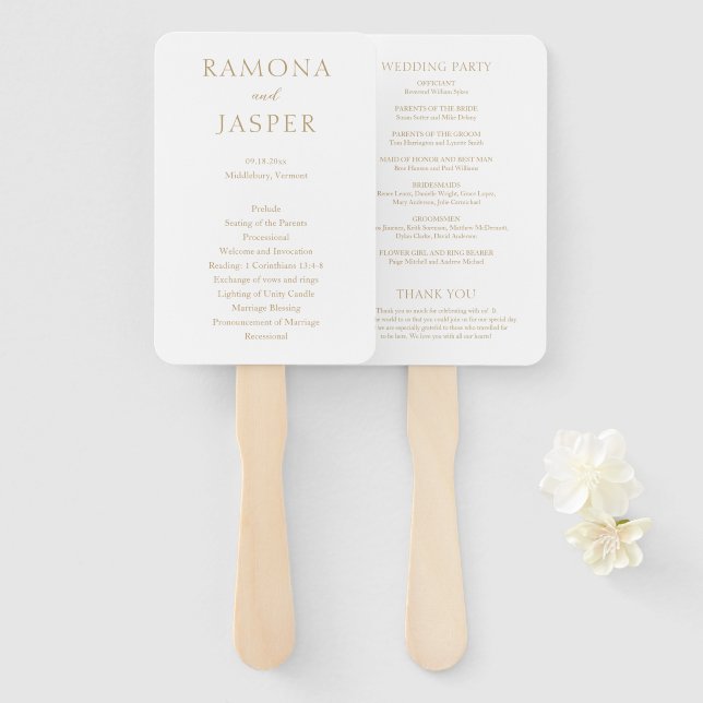 Simple Gold Bold Modern Wedding Program Hand Fan (Front and Back)