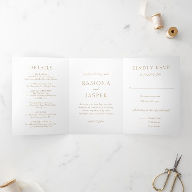 Simple Gold Bold Modern Wedding Tri-Fold Invitation (Inside)