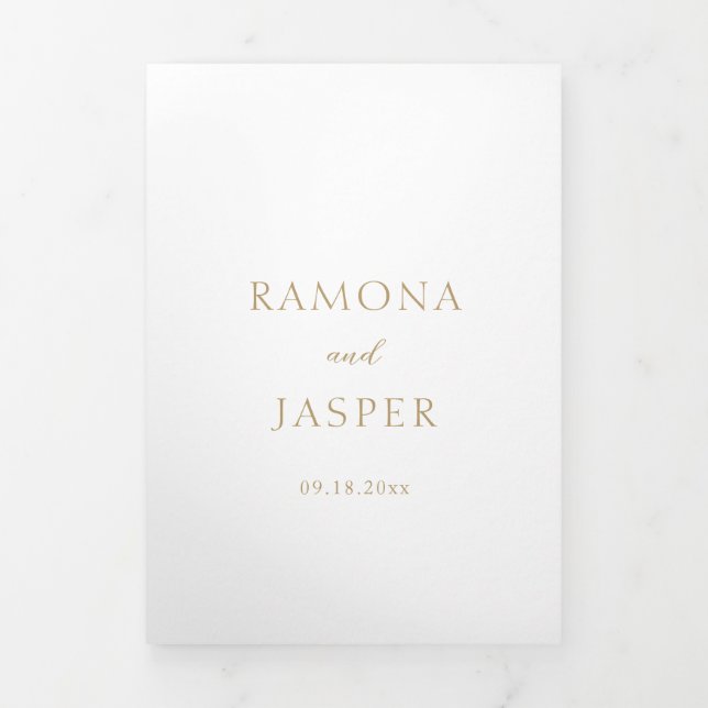 Simple Gold Bold Modern Wedding Tri-Fold Invitation (Cover)