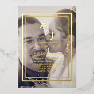 Simple Gold Border Photo Wedding Pressed   