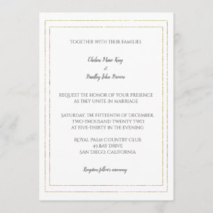 Simple Gold Borders Wedding Invitation