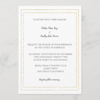 Simple Gold Borders Wedding Invitation