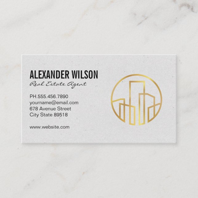 Simple | Gold Buildings Icon Business Card (Front)