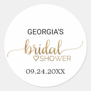 Simple Gold Calligraphy Bridal Shower Favour Classic Round Sticker
