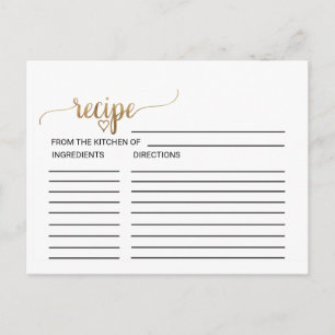 Simple Gold Calligraphy Bridal Shower Recipe Cards