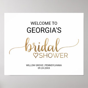 Simple Gold Calligraphy Bridal Shower Welcome Poster