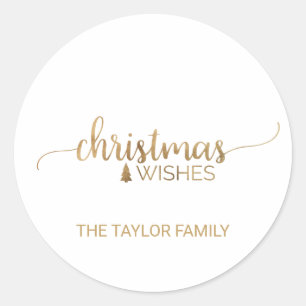 Simple Gold Calligraphy Christmas Classic Round Sticker