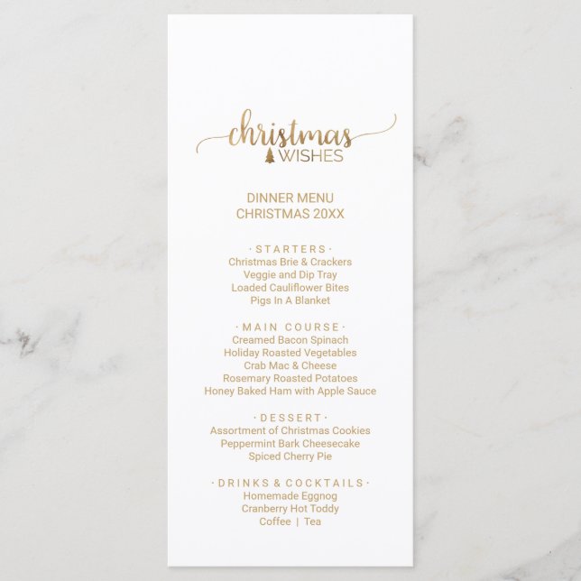 Simple Gold Calligraphy Christmas Menu Card (Front)