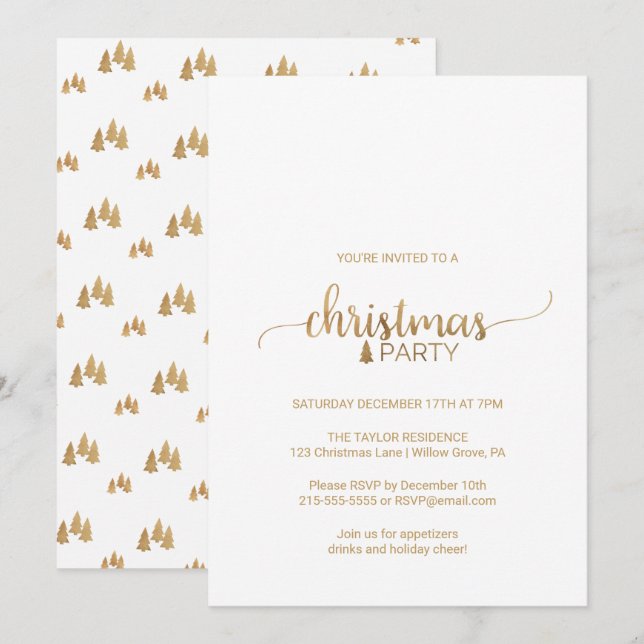 Simple Gold Calligraphy Christmas Party Invitation (Front/Back)