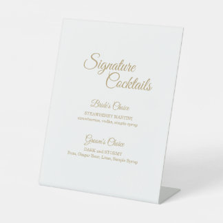 Simple Gold Calligraphy Cocktail Menu Pedestal Sign