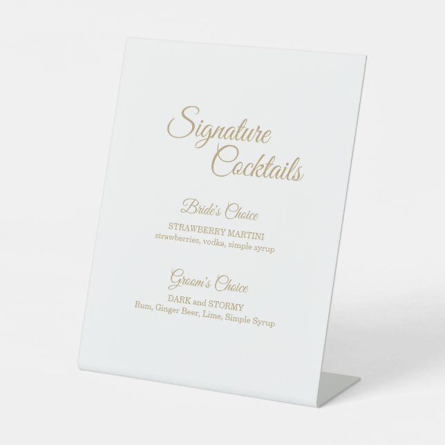 Simple Gold Calligraphy Cocktail Menu Pedestal Sign (Front)