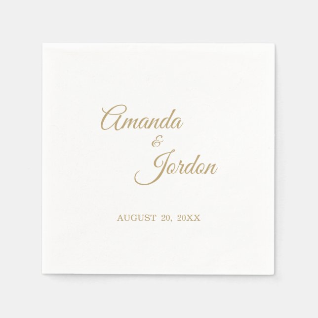 Simple Gold Calligraphy Cocktail Napkin (Front)