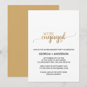 Simple Gold Calligraphy Engagement Party Invitation