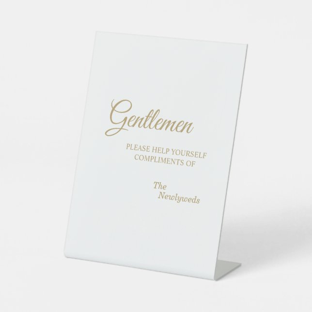 Simple Gold Calligraphy Gentlemen Bathroom Pedestal Sign (Front)