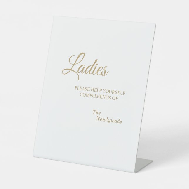 Simple Gold Calligraphy Ladies Bathroom Pedestal Sign (Front)