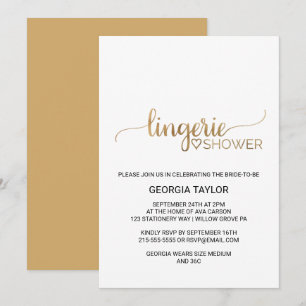 Simple Gold Calligraphy Lingerie Shower Invitation