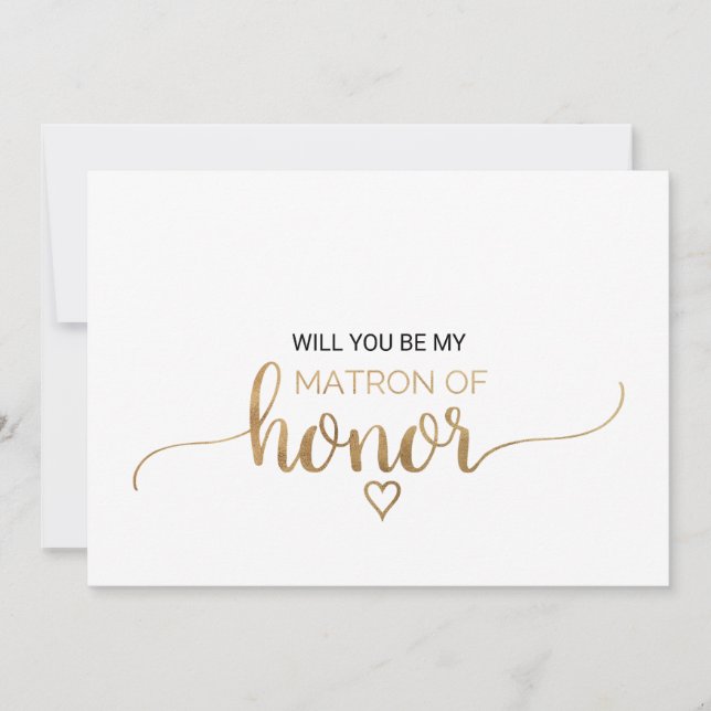 Simple Gold Calligraphy Matron Of Honour Proposal Invitation (Front)