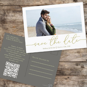 Simple Gold Calligraphy Modern Photo QR Code  Postcard