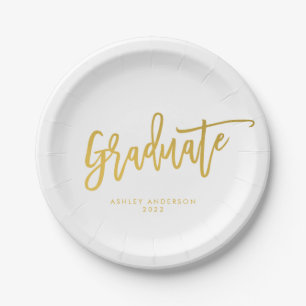 Simple Gold Calligraphy Script Graduation Party Paper Plate
