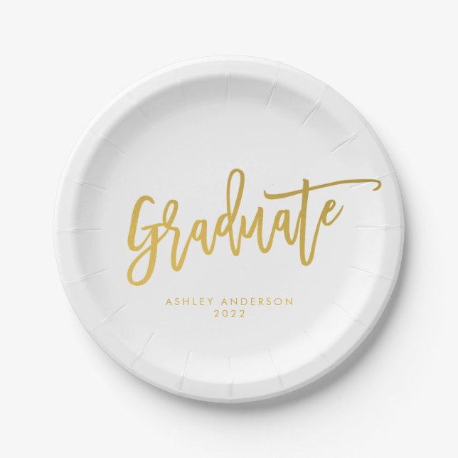 Simple Gold Calligraphy Script Graduation Party Paper Plate (Front)