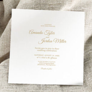 Simple Gold Calligraphy Square Wedding Invitation