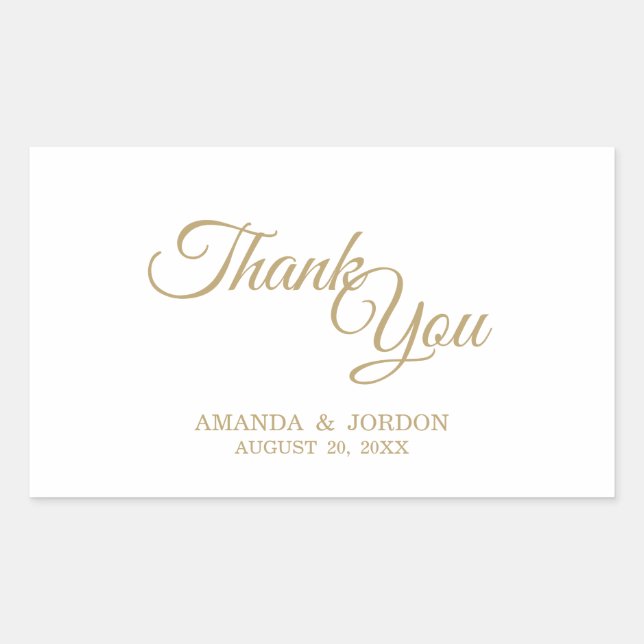 Simple Gold Calligraphy Thank You Rectangular Sticker (Front)